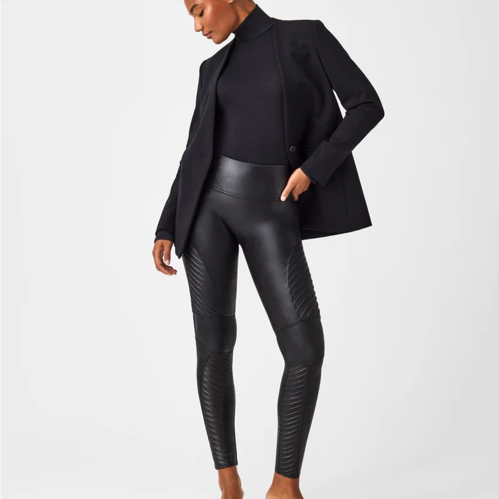 SPANX | Black Moto Faux Leather Leggings Sz M